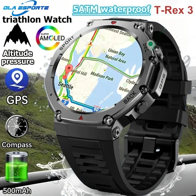 TRex3 GPS  Ʈ ð   10ATM  170+   BT ȭ SmartWatch Amoled  ũ ħ